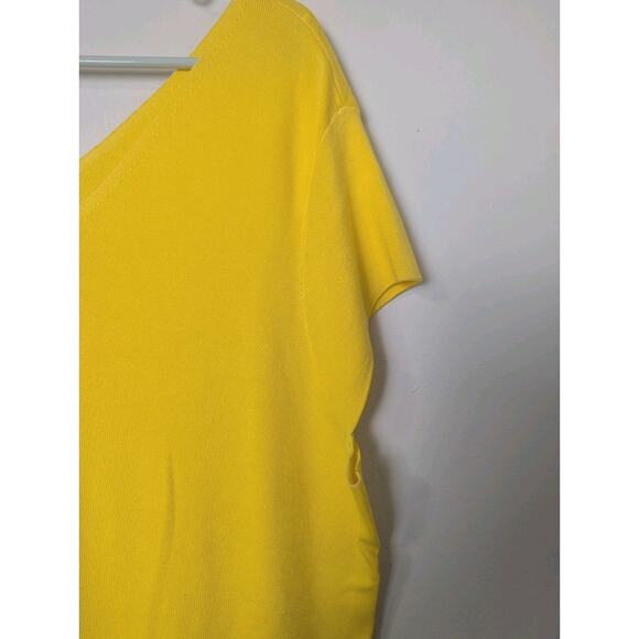 Talbots Yellow Knit Sweater Double V-Neck Cap Sleeve Size 2X Sunshine Yellow - Picture 2 of 7